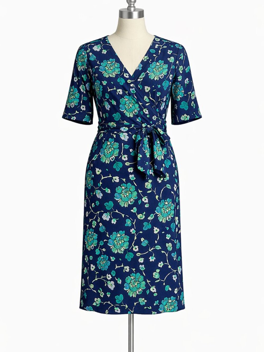 Charter Club, Navy & Teal Floral Print, Tie-Waist, Midi Dress, NWT, Size: PP